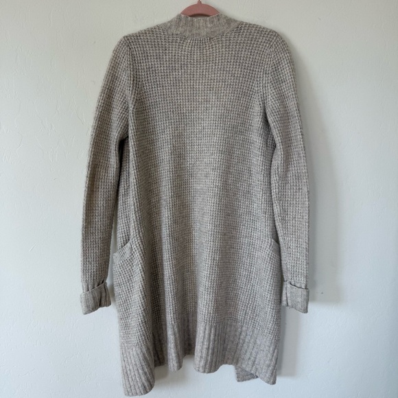 London Kaye Oatmeal Tan Alpaca Blend Waffle Knit Long Line Cardigan Size Small - Picture 7 of 10